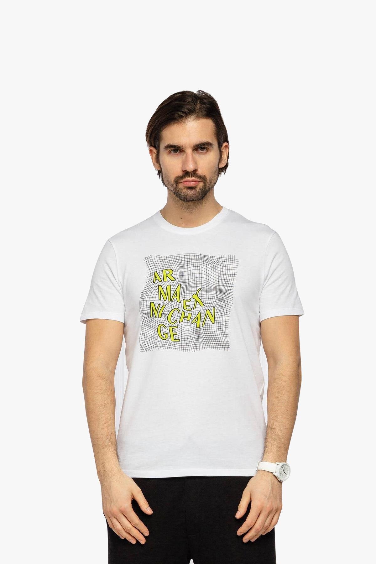 Armani Exchange Beyaz Pamuklu Bisiklet Yaka Erkek T-Shirt