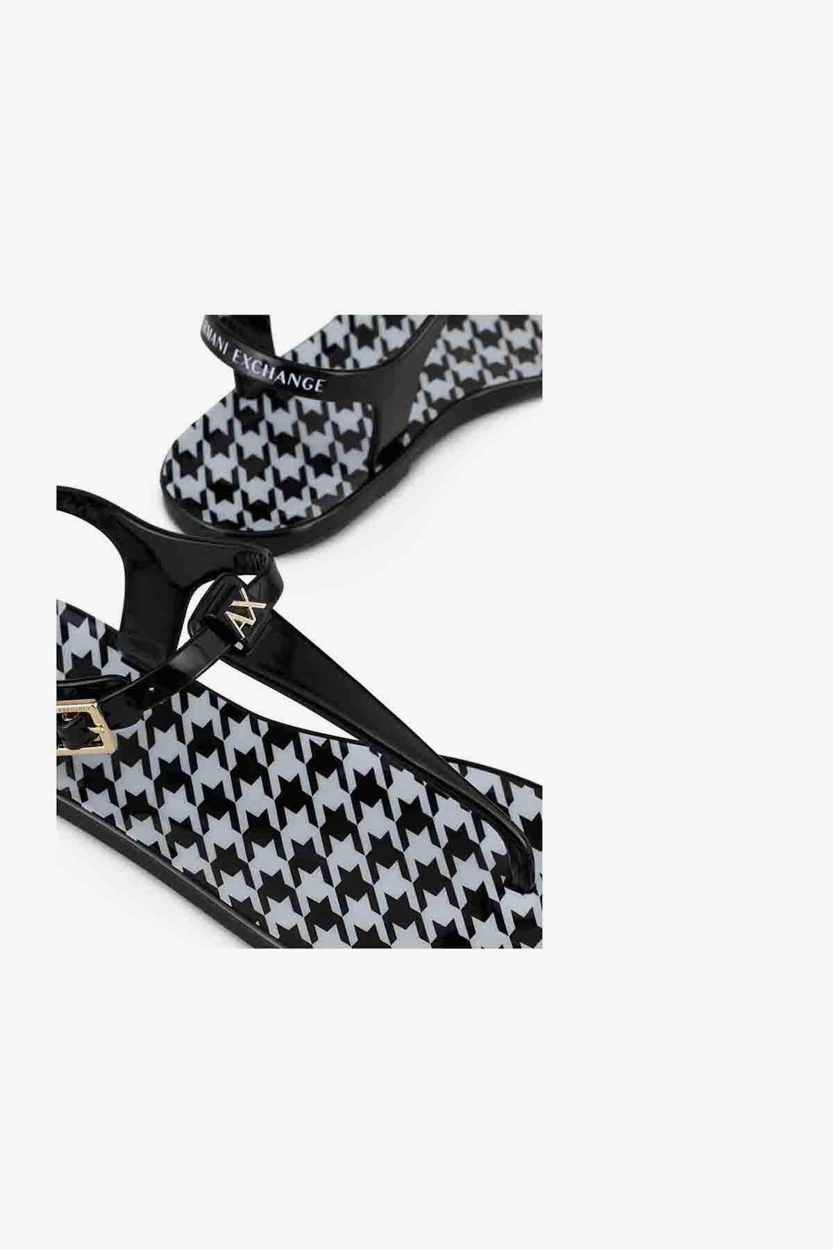 Armani Exchange Desenli Siyah Parmak Arası Kadın Sandalet Terlik