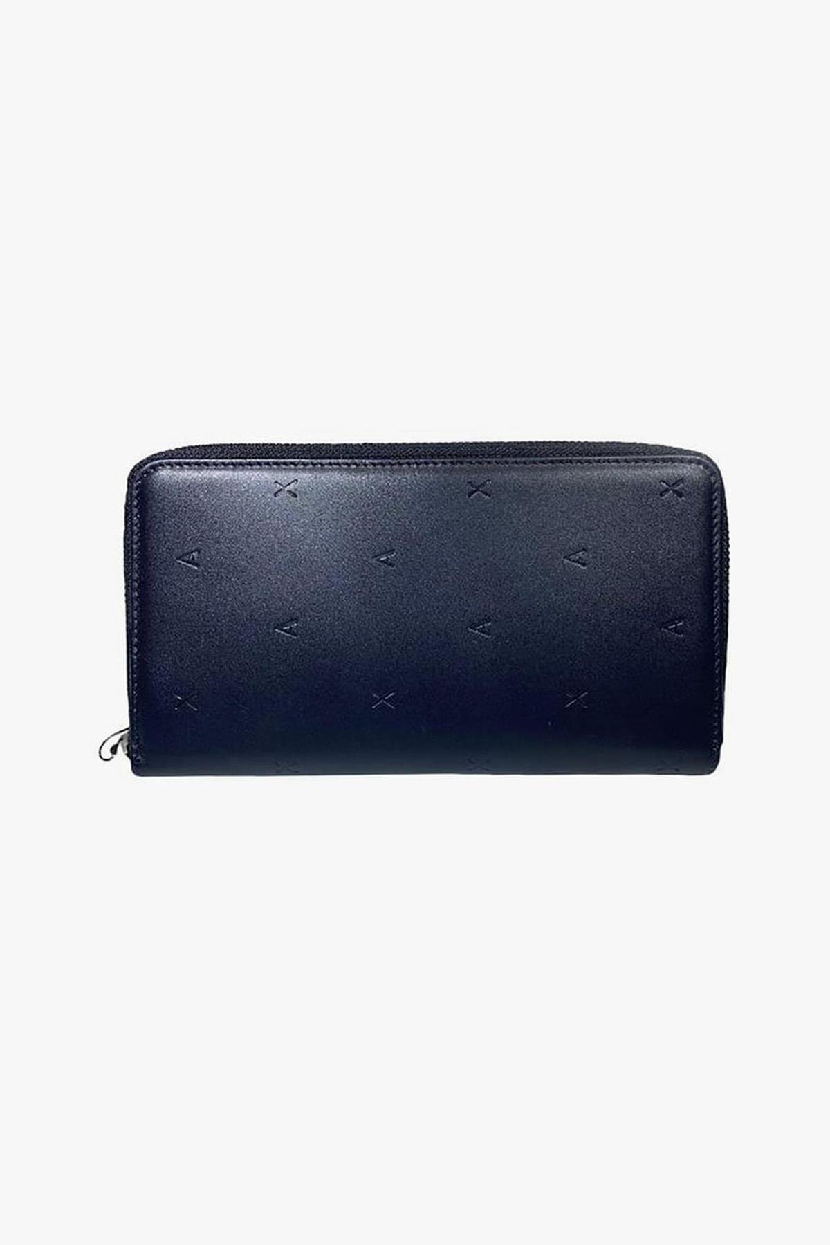 Armani Exchange Lacivert Logolu % 100 Deri Erkek Cüzdan Pasaportluk