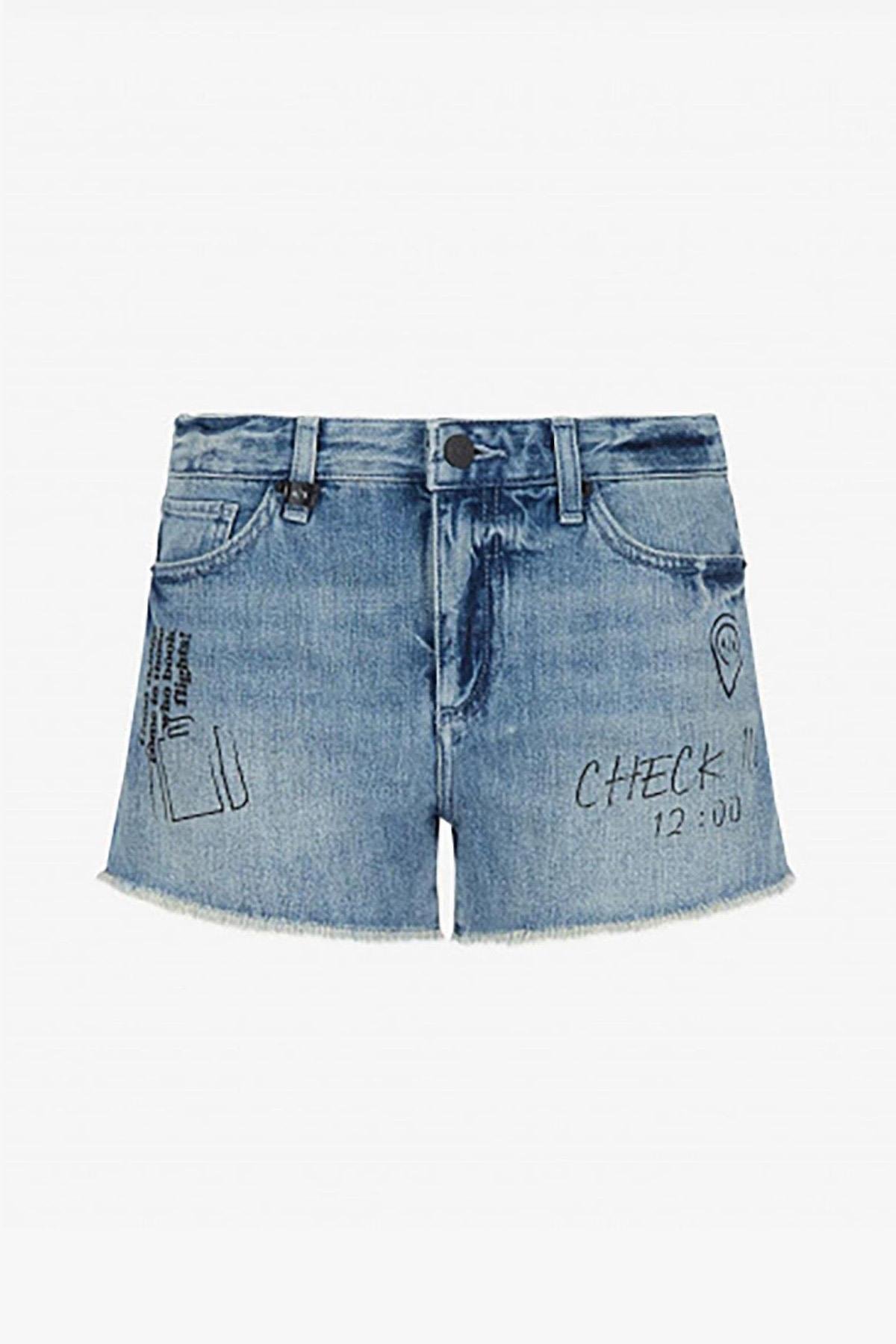 Armani Exchange Pamuklu Jean Bayan Şort Check Mavi