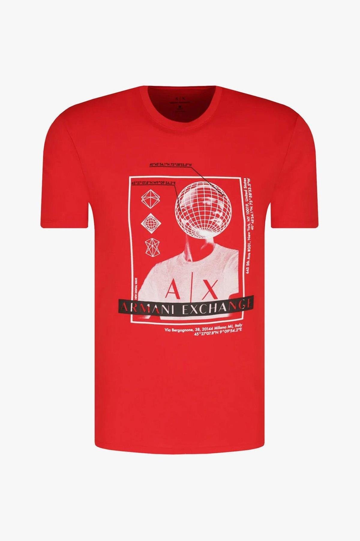 Armani Exchange Pamuklu Kırmızı Erkek T-Shirt