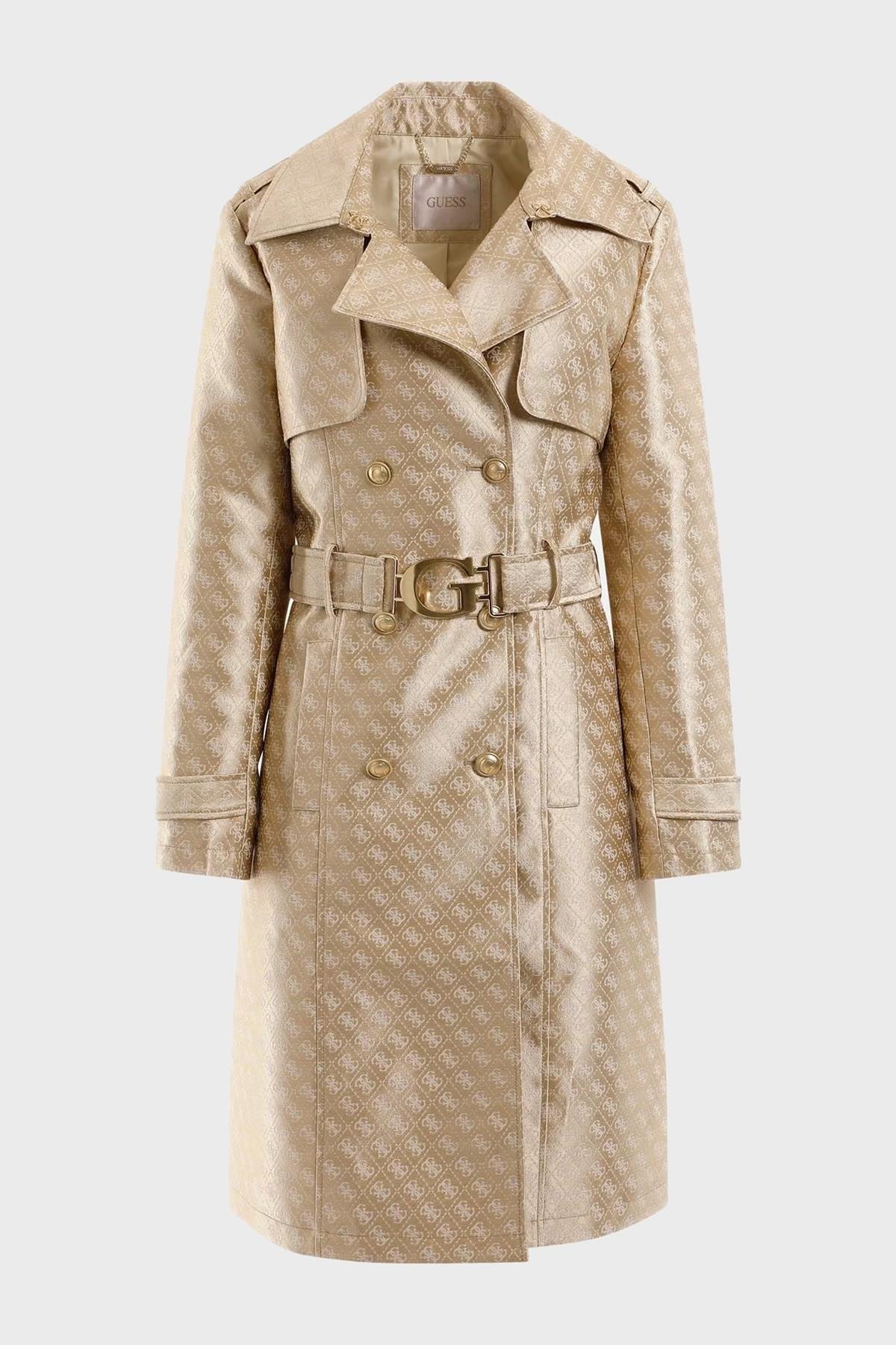 Guess Diletta Logolu Regular Fit Kemerli Jakarlı Bayan Trençkot W3YL03WFIR2