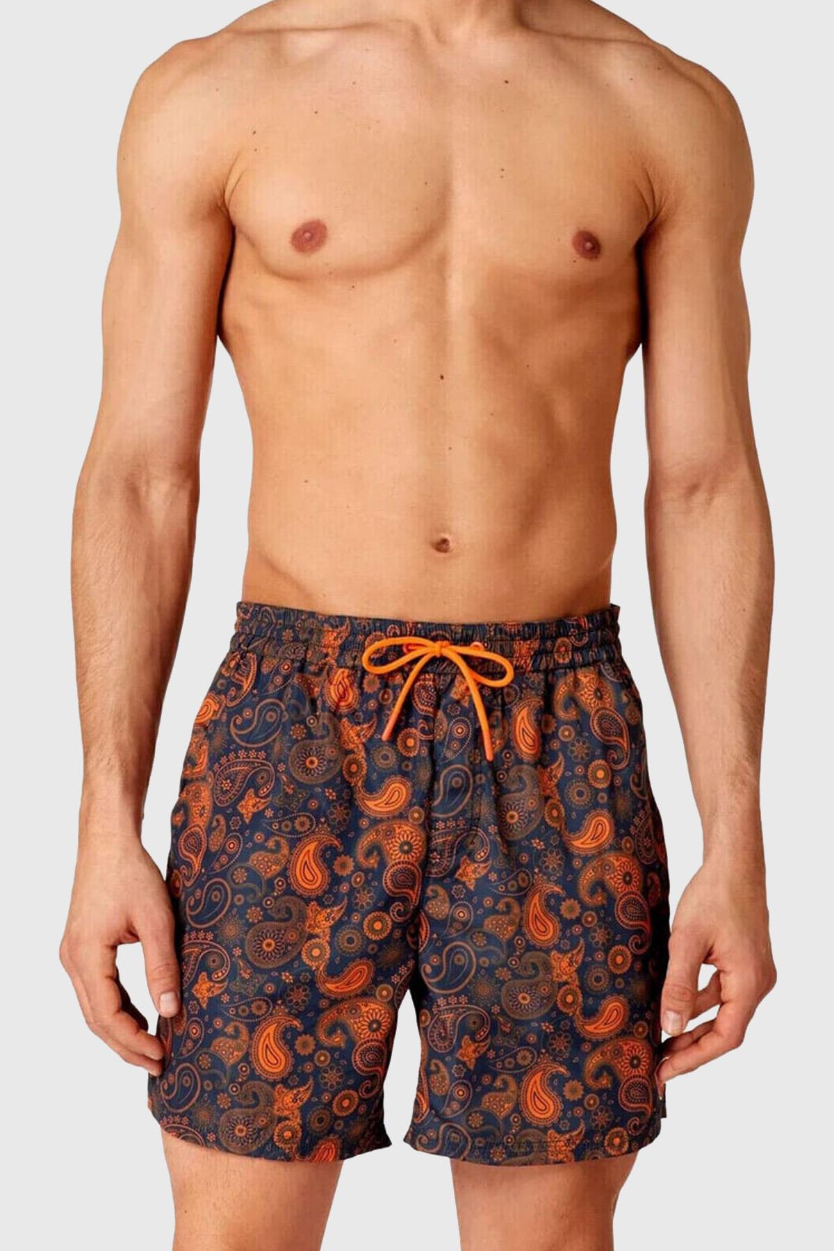 Guess Erkek SwimTrunk Turuncu Siyah Deniz Şortu Mayo