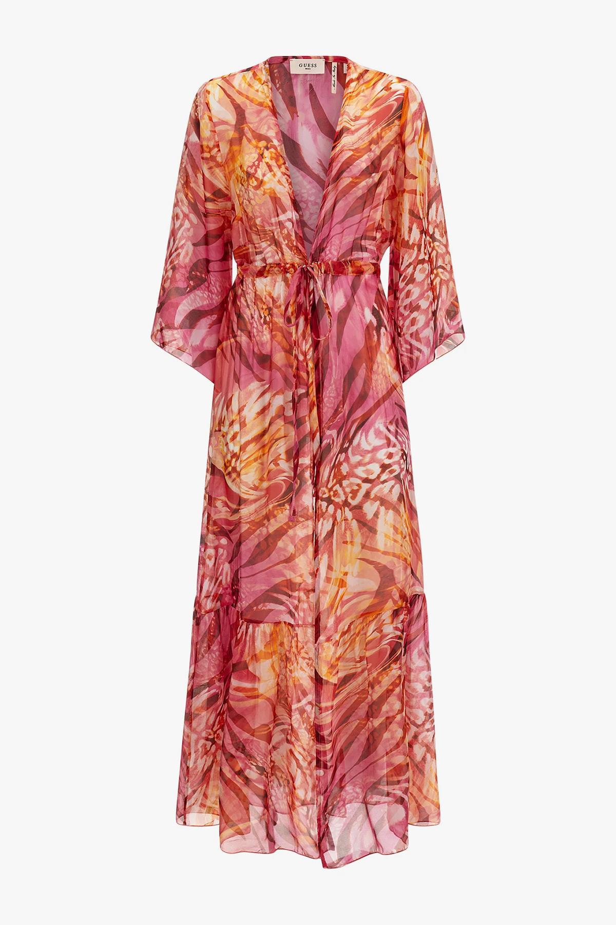 Guess Kadın İpek Karışımlı Desenli Bağlama Detaylı Kimono Uzun E3GK09WE550