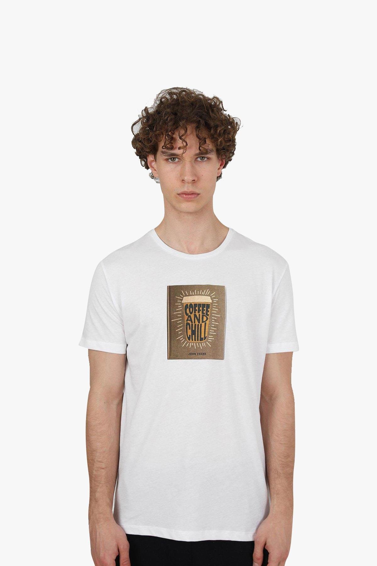 John Frank Coffe Chill Beyaz Erkek T-Shirt