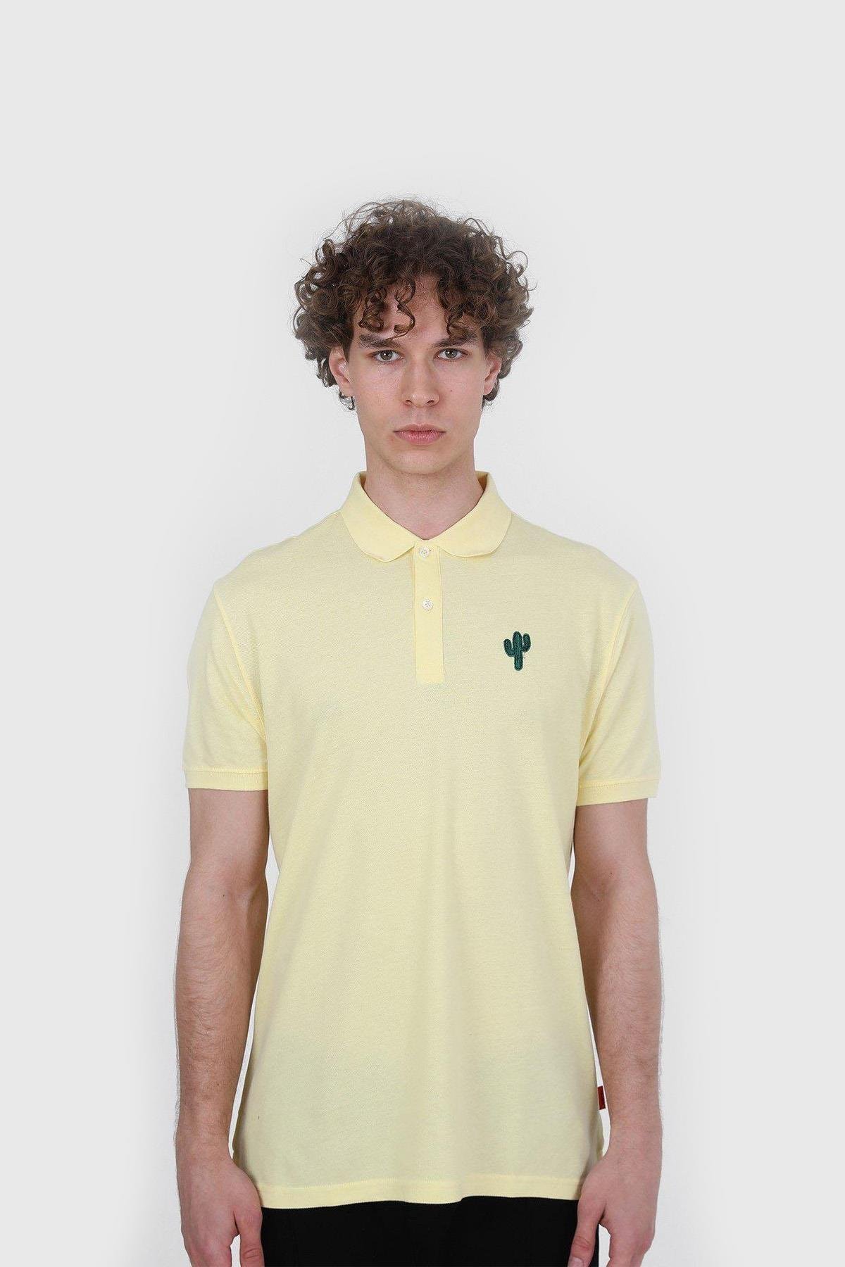 John Frank Kaktüs Logo Sarı Erkek Polo T-Shirt