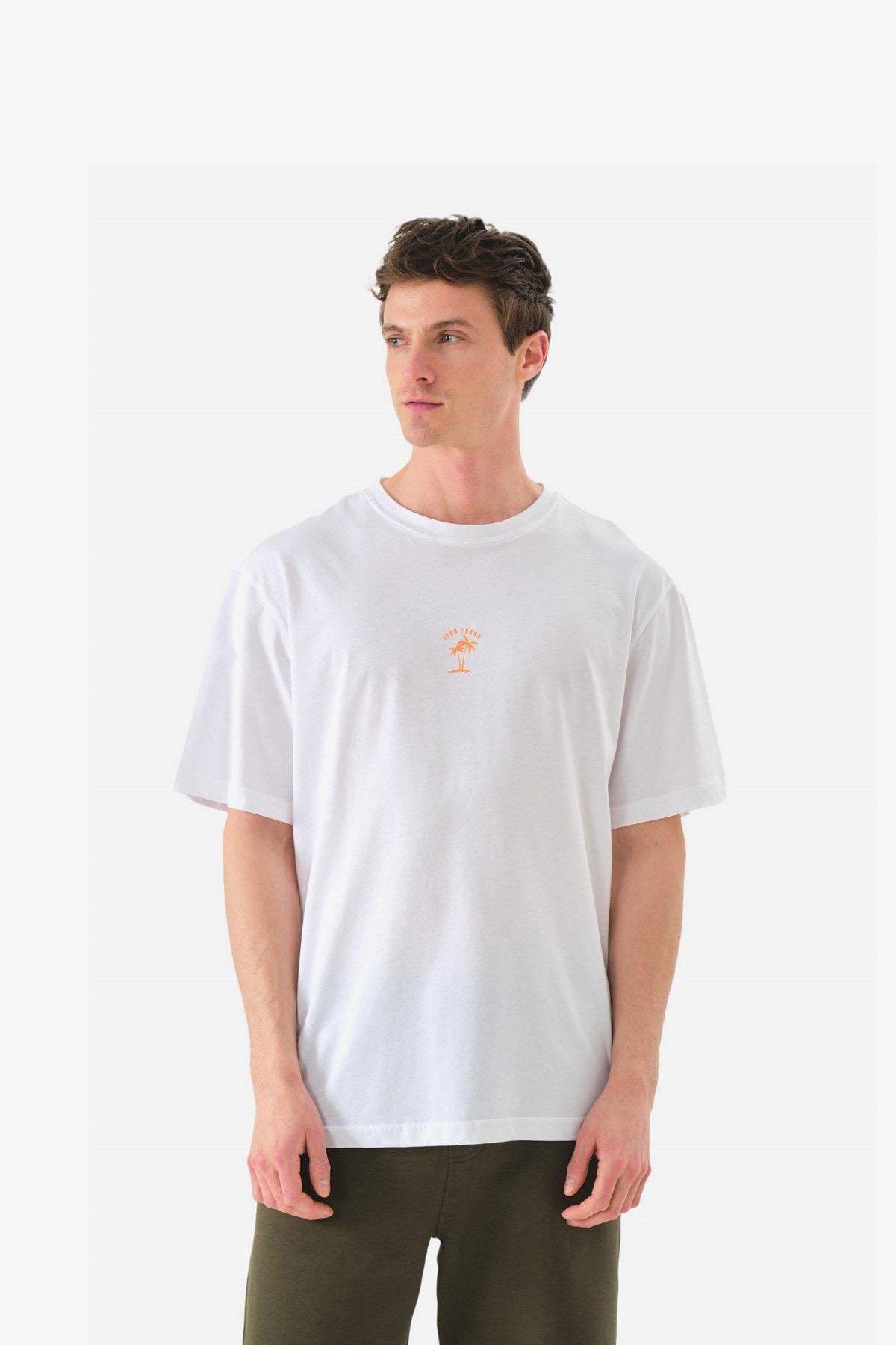 John Frank Palm Oversize Beyaz Erkek T-Shirt