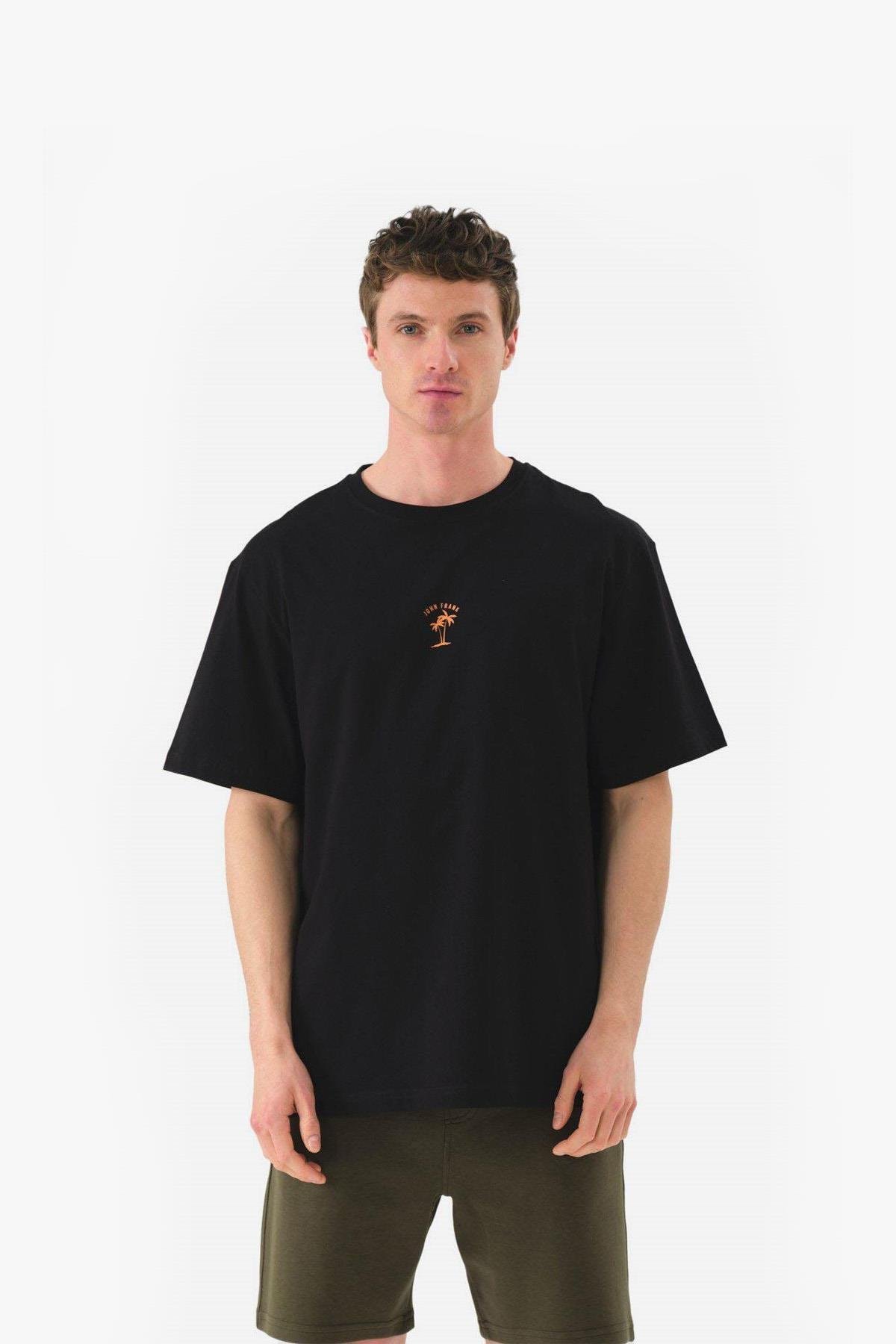 John Frank Palmiye Oversize Siyah Erkek T-Shirt