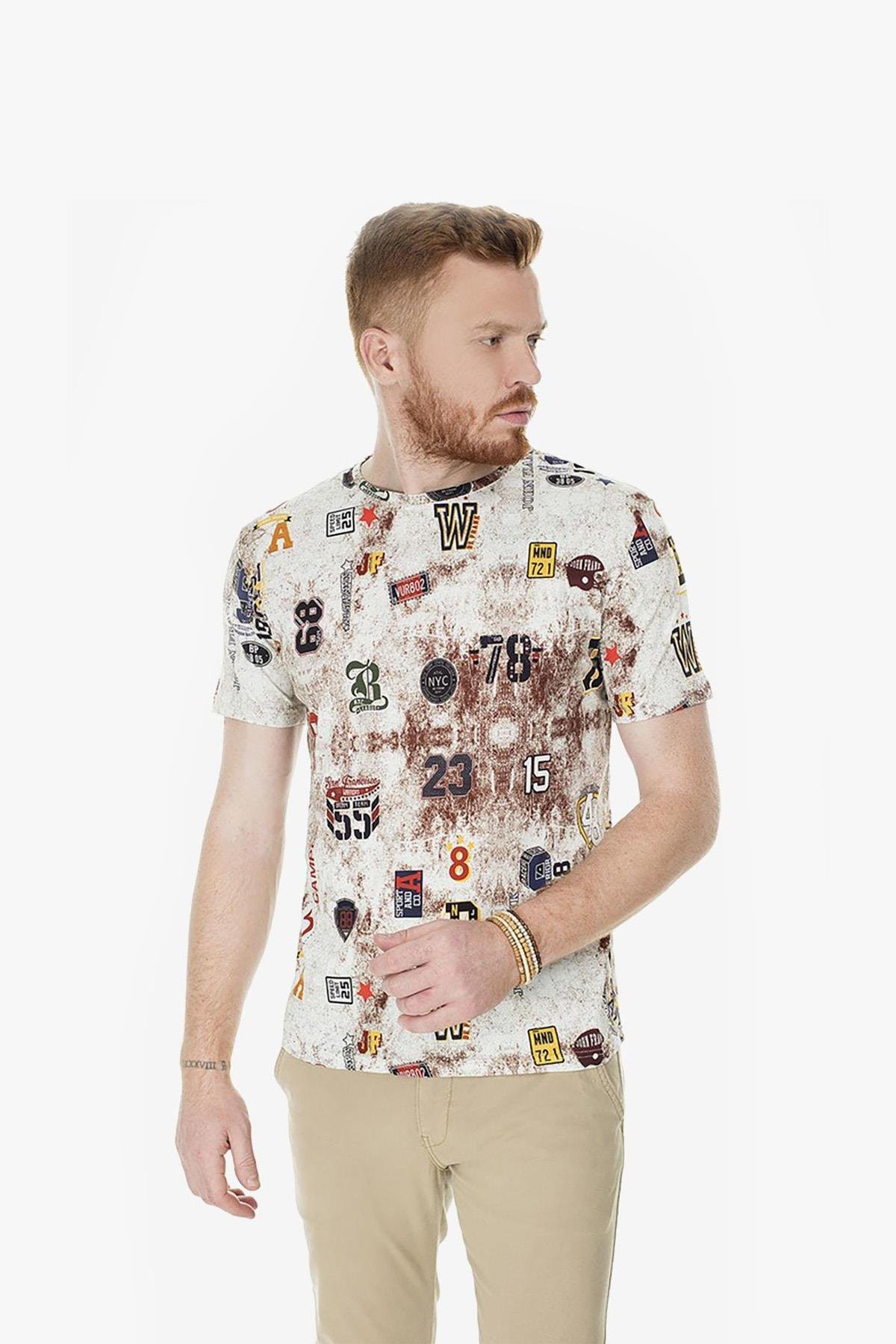 John Frank Sport Dijital Baskılı Multicolor Erkek T-Shirt