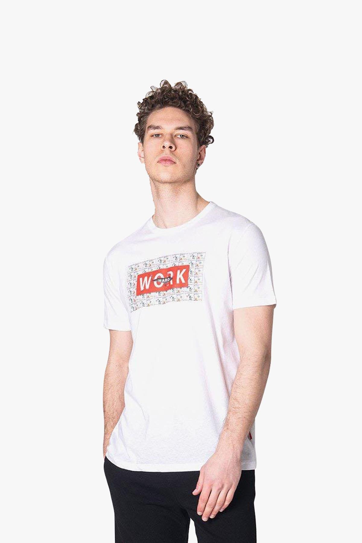 John Frank Work Hard Cool Beyaz Erkek T-Shirt