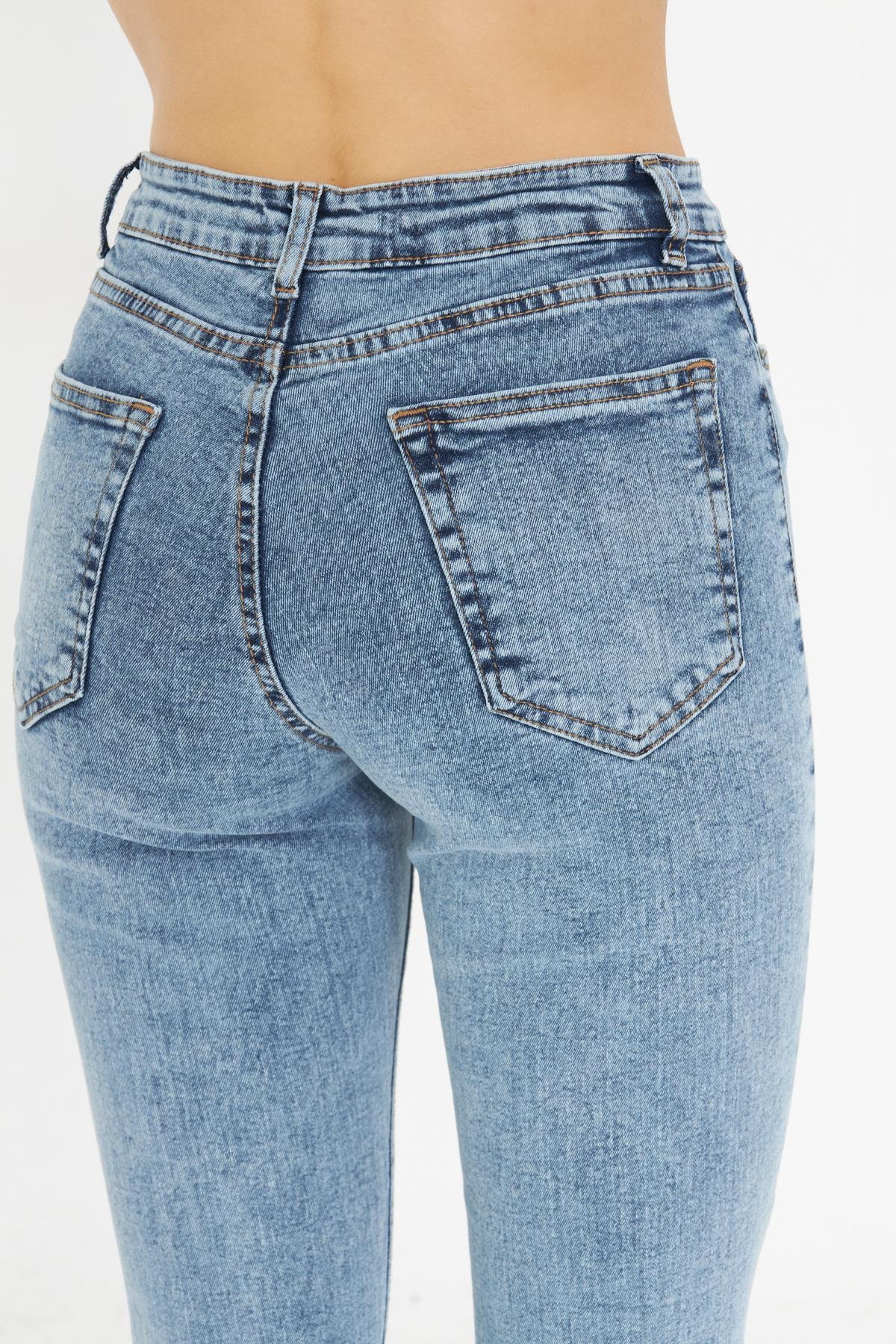 Likralı Paça Kesik Boyfit Kot Pantolon KAR YIKAMA