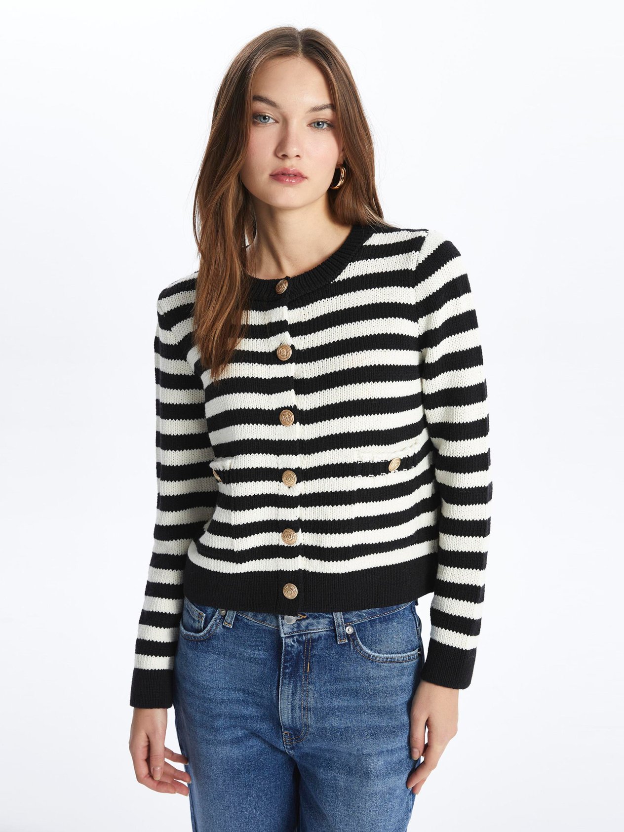 Amalfi-Hırka Uzun Kol Çizgili Triko-Siyah Stripe