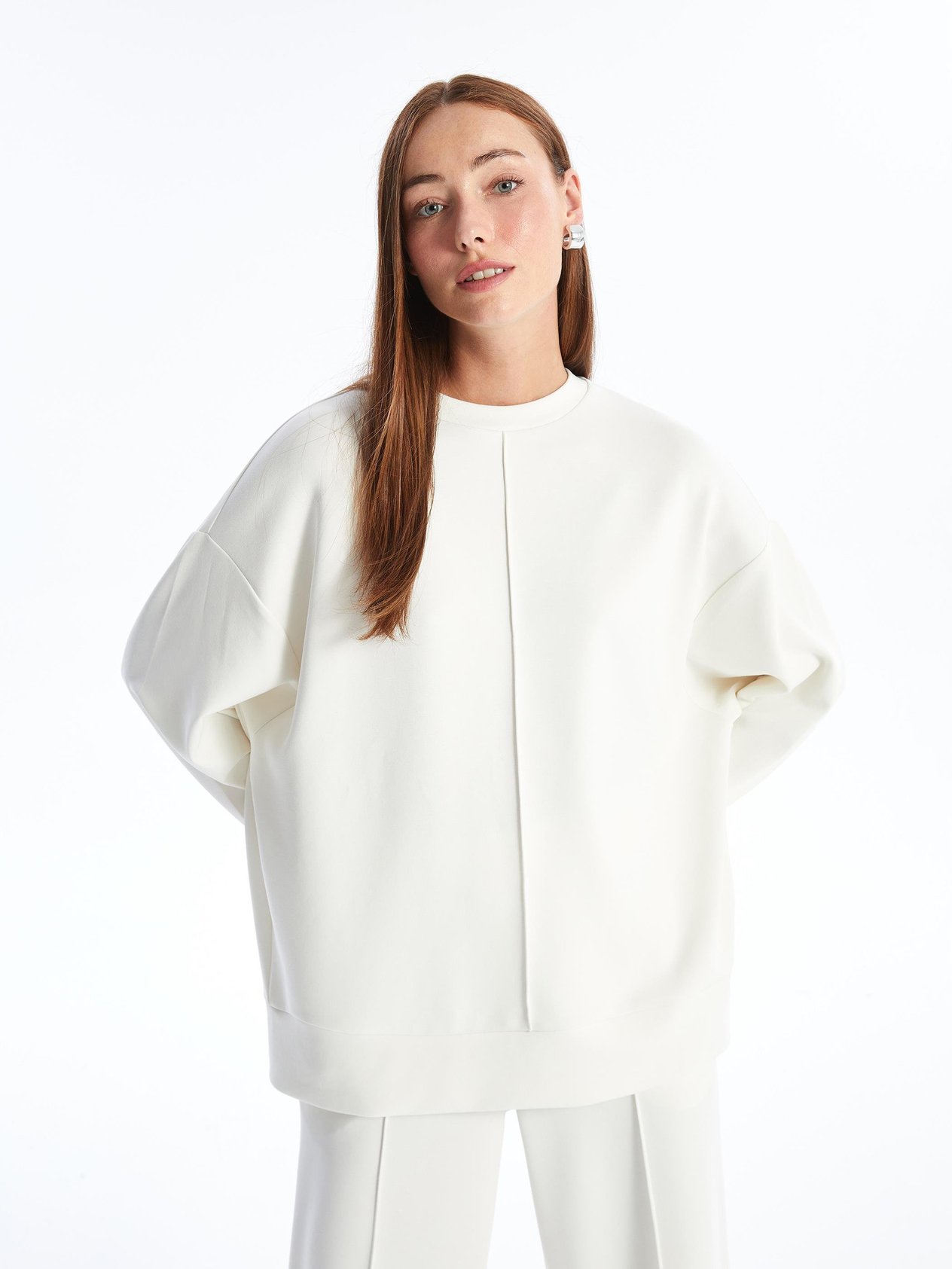 Aversa - Modal Oysho Kumaş Oversize Uzun Kollu Sweatshirt - Ekru