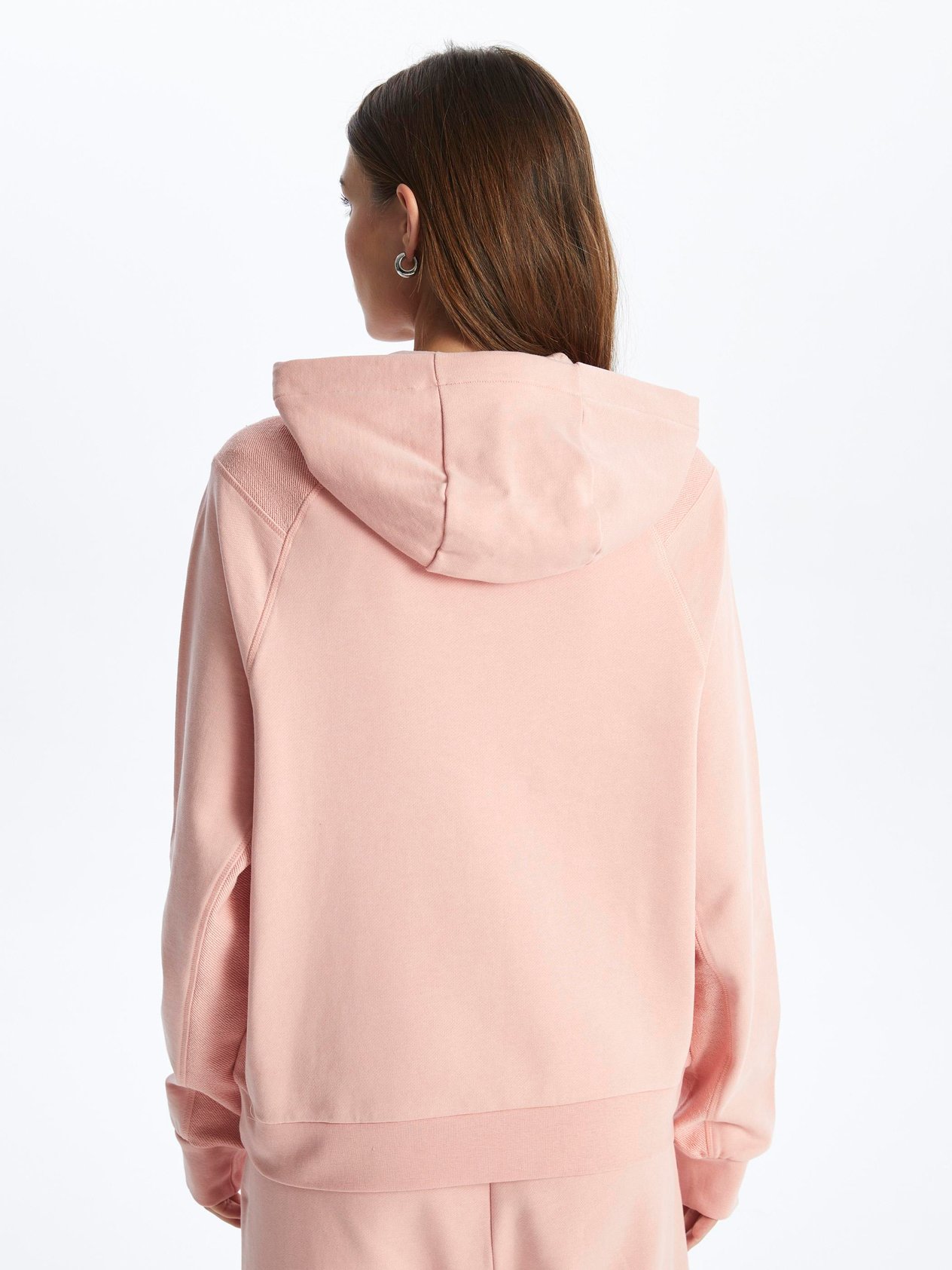 Porto-Kapuşonlu Uzun Kol Düz Sweatshirt-Somon