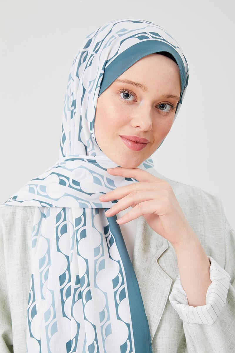 Fivescarf Petrol Yeşili Yuvarlak Desen Violet Medine İpeği Şal