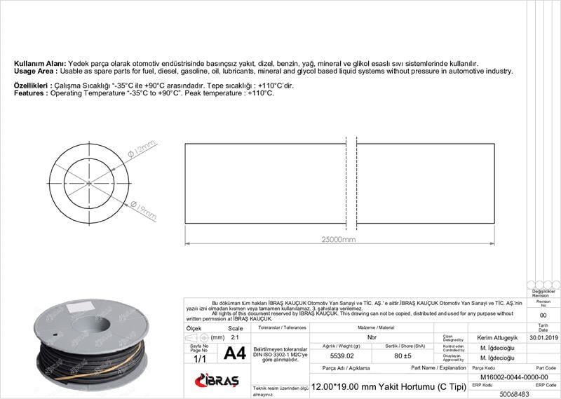 12.0mm x 19.0mm YAKIT HORTUMU ( Üniversal )C  TİPİ