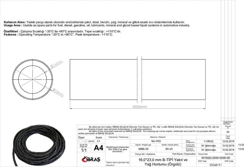 16.0mm x 23.0mmYAKIT HORTUMU ( Üniversal )B  TİPİ
