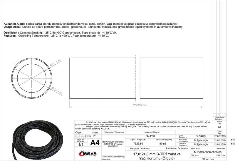 17.0mm x 24.0mmYAKIT HORTUMU ( Üniversal )B  TİPİ