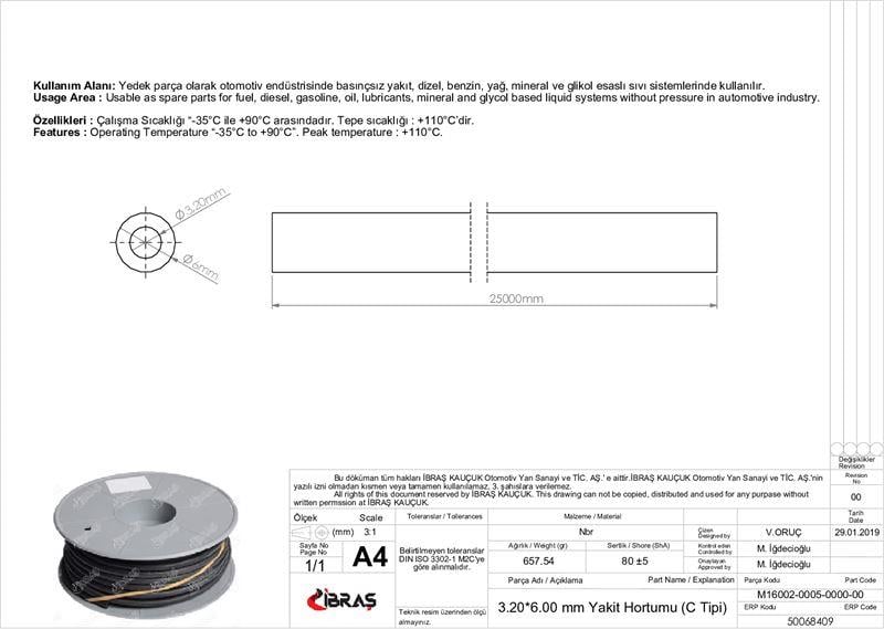 3.2mm x 6.0mm YAKIT HORTUMU ( Üniversal )C  TİPİ