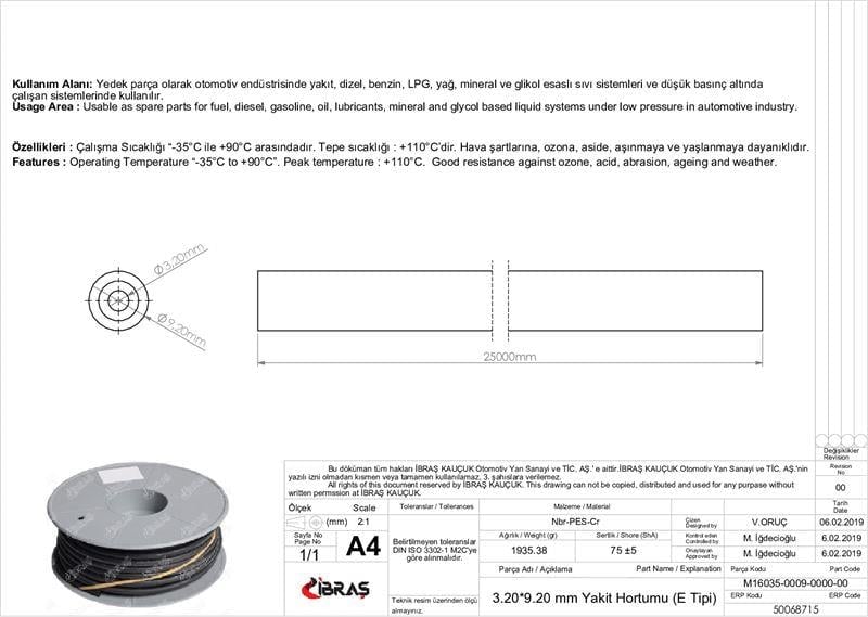 3.2mm x 9.2mm YAKIT HORTUMU ( Üniversal )E  TİPİ