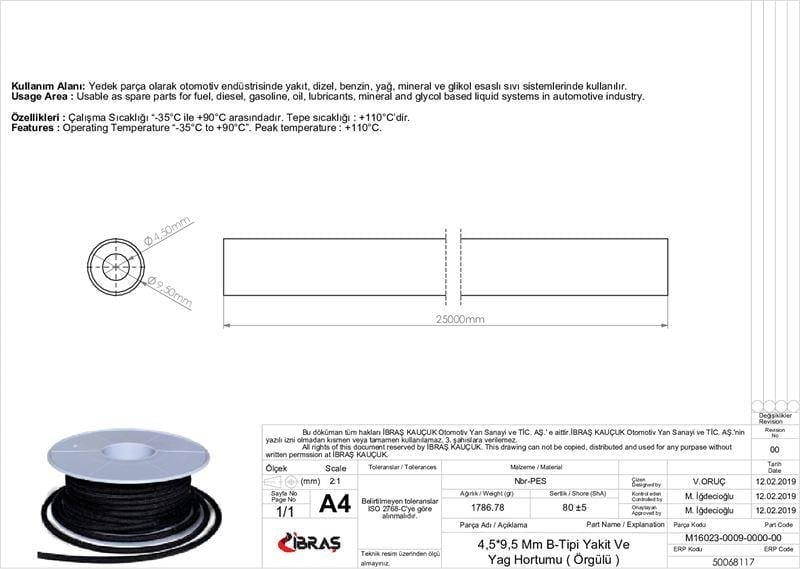 4.5mm x 9.5mm YAKIT HORTUMU ( Üniversal )B  TİPİ