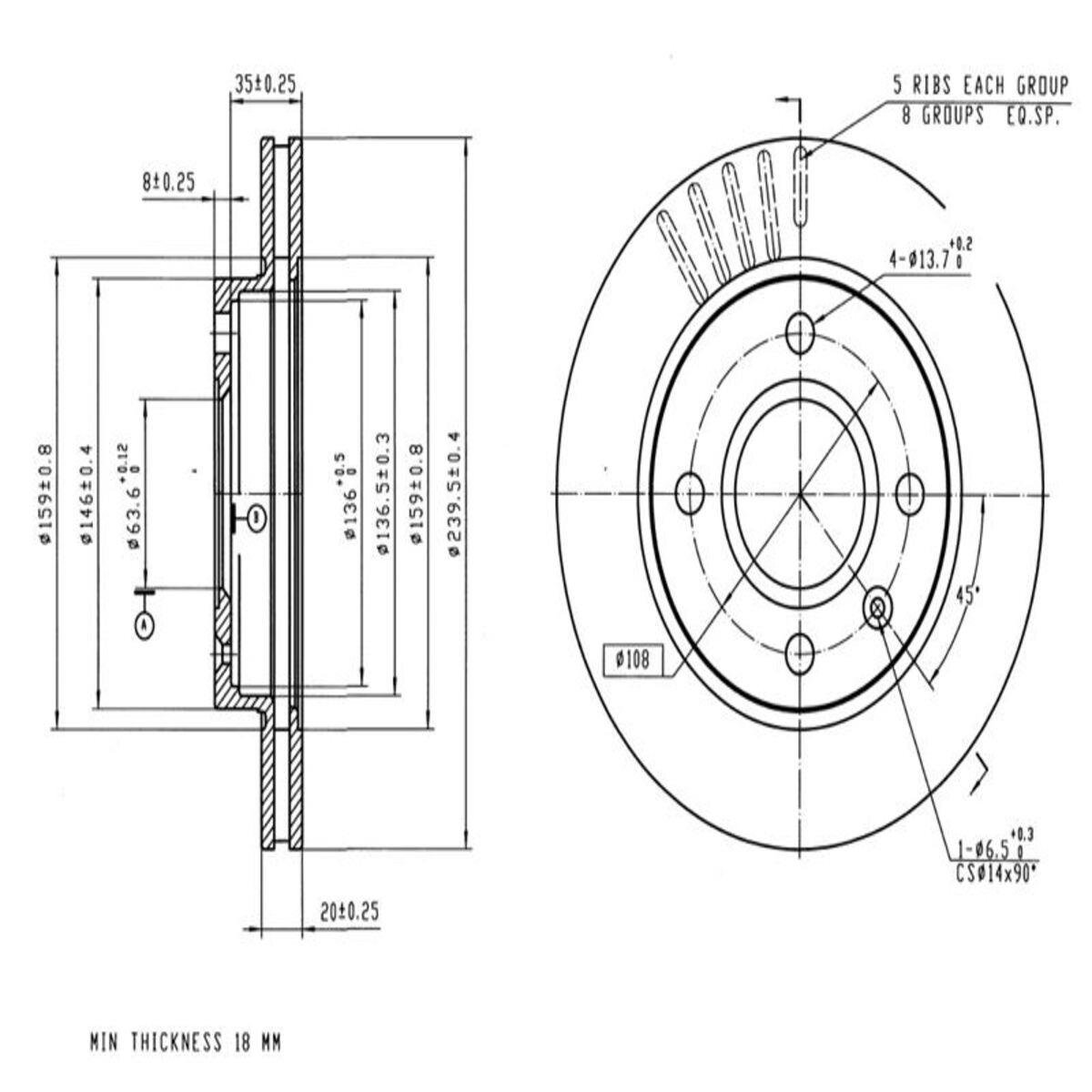 FREN DISK ON HAVA KANALLI 239,5-4-(FORD : ESCORT IV V 1990>1999 FORD : FIESTA 1996>   )