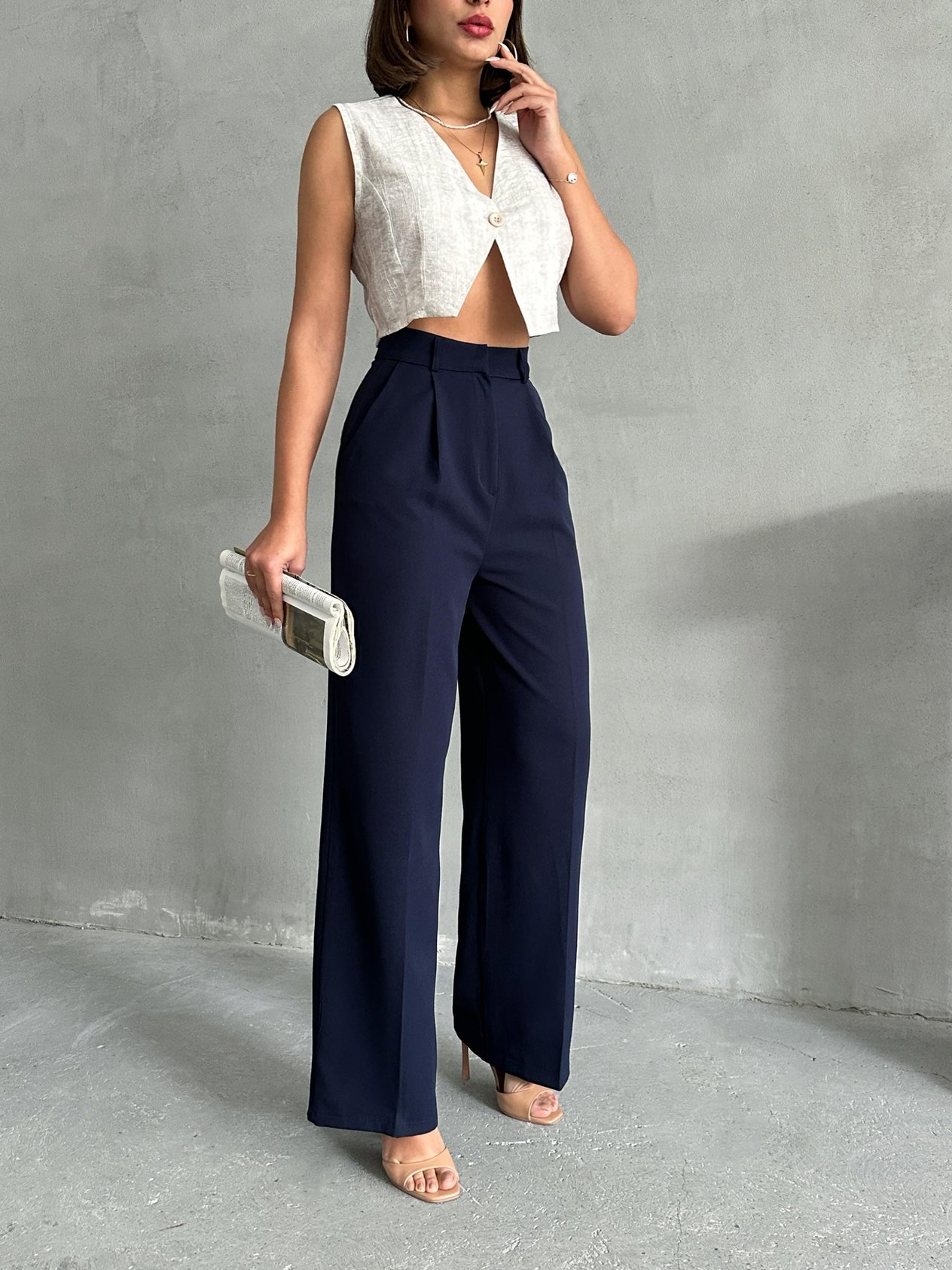ATLAS KUMAŞ MARKA MUADİLİ PALAZZO PANT.LACİVERT