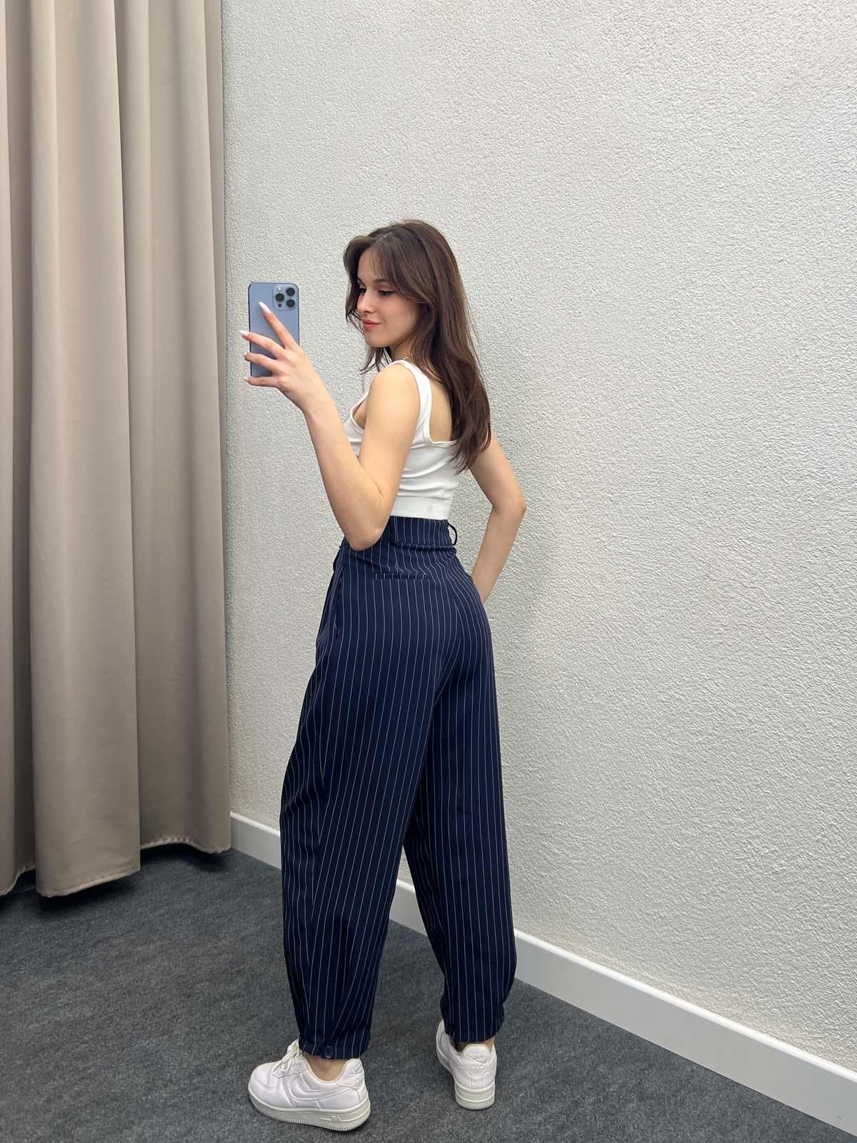 Julia Paça Düğmeli Lacivert Pantolon