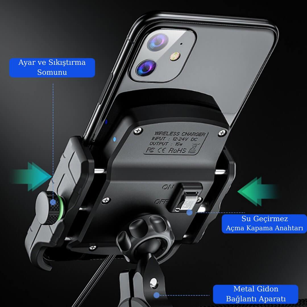 Nukrotech SF PLUS Wireless Şarjlı ve TYPE C Motosiklet Telefon Tutucu