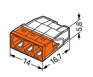 COMPACT birleştirme konnektörü; tek damarlı iletkenler için; maks. 2,5 mm²; 3 iletkenli; saydam gövde; turuncu kapak; Ortam sıcaklığı: maks. 60 °C (T60); 2,50 mm²