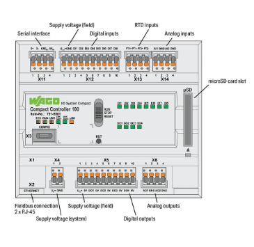 Kompakt Kontrolör 100; 8DI 4DO 2AI 2AO 2NI1K/PT1K 1RS485; 2 x ETHERNET; SD