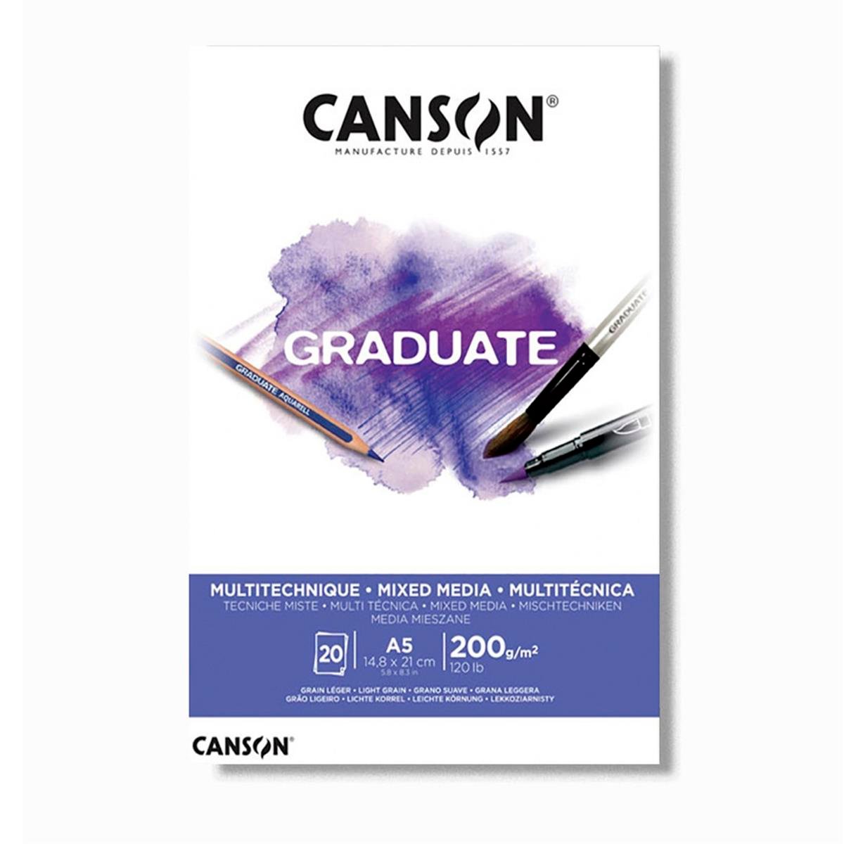 Canson Graduate A5 200 gr Mix Media Sulu Boya Çizim Defter C400110376