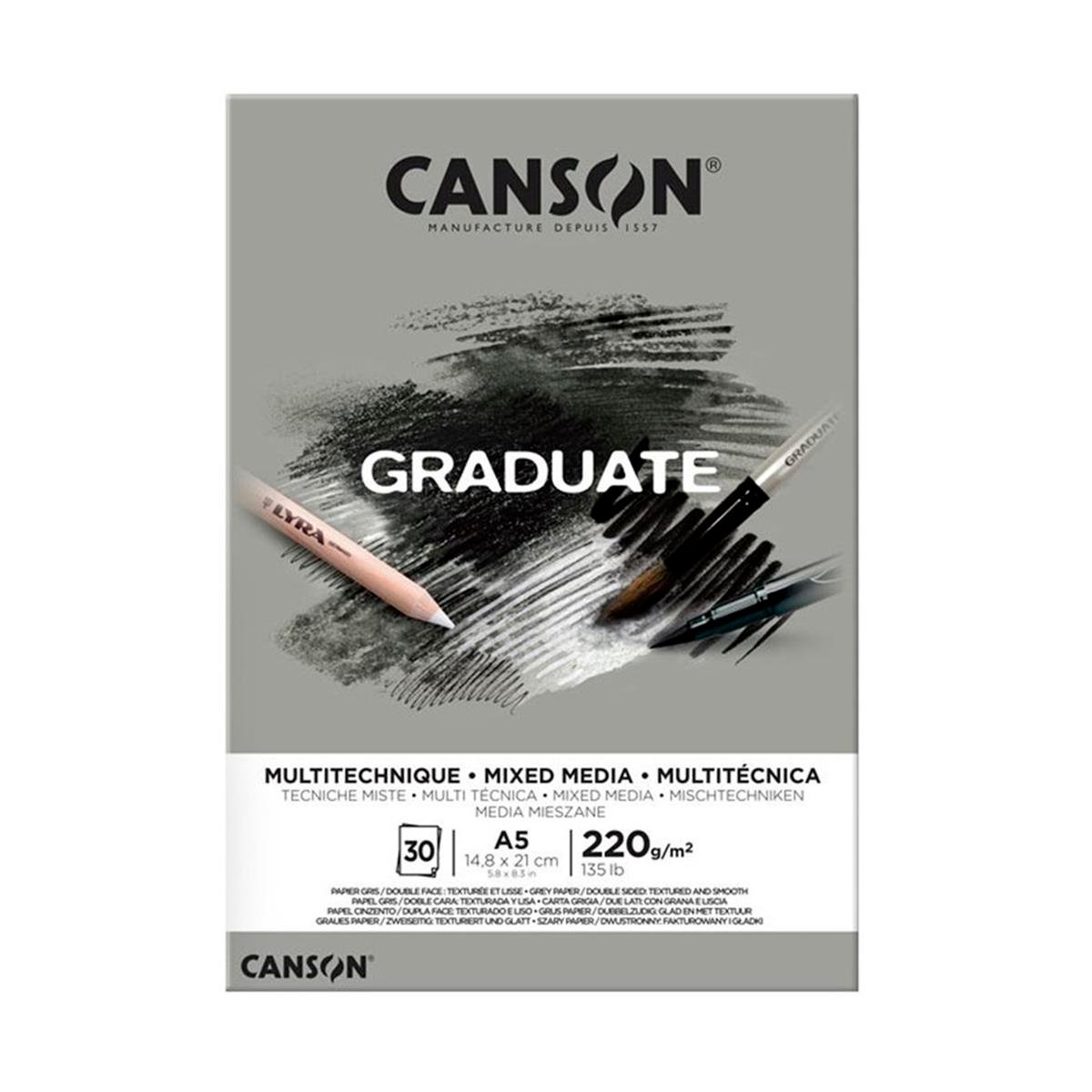 Canson Graduate Mix Media 30 Sayfa A5 Gri Ton 220G - 10367