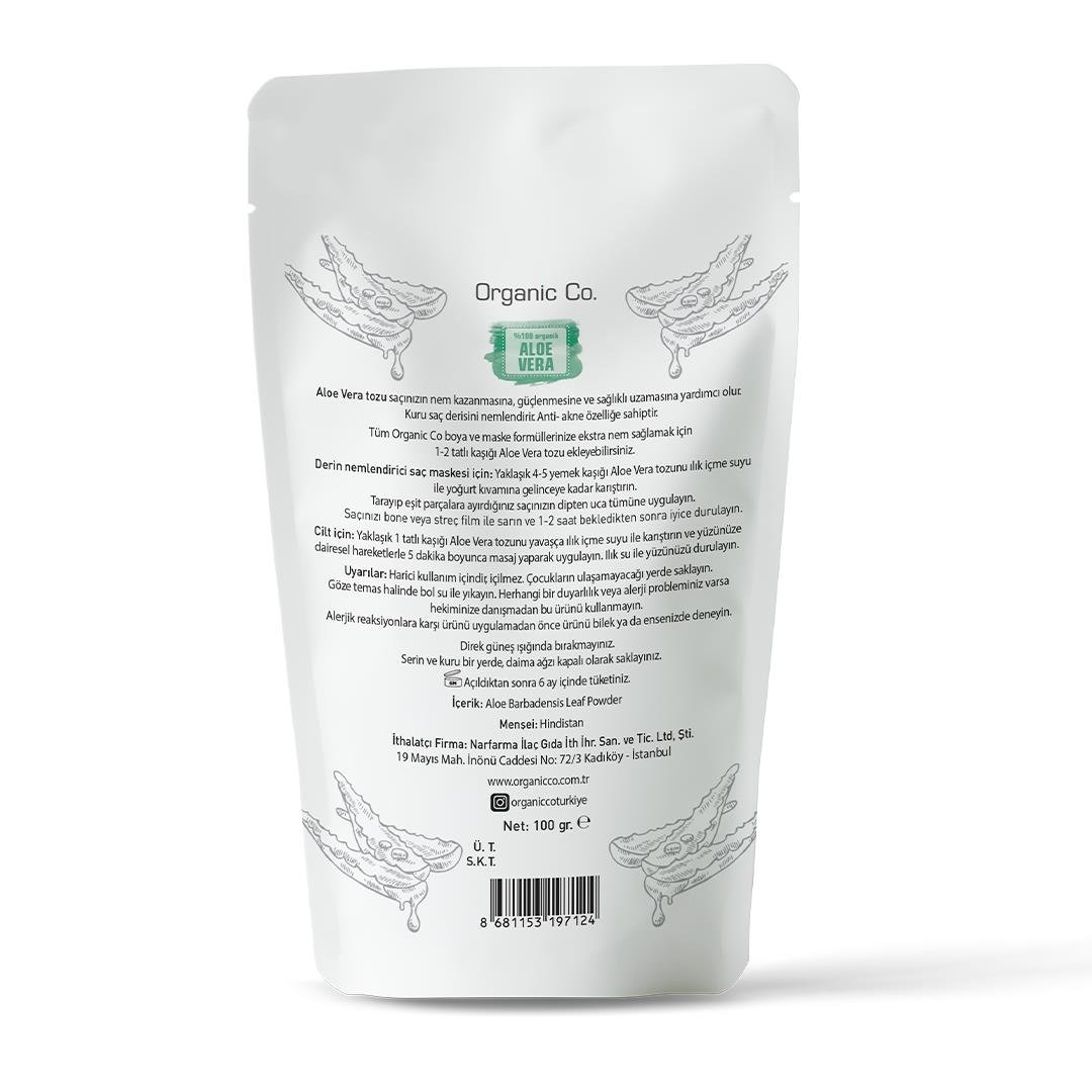 Organic Co. %100 Organik 7 Kez Elenmiş Saf Aloe Vera Tozu