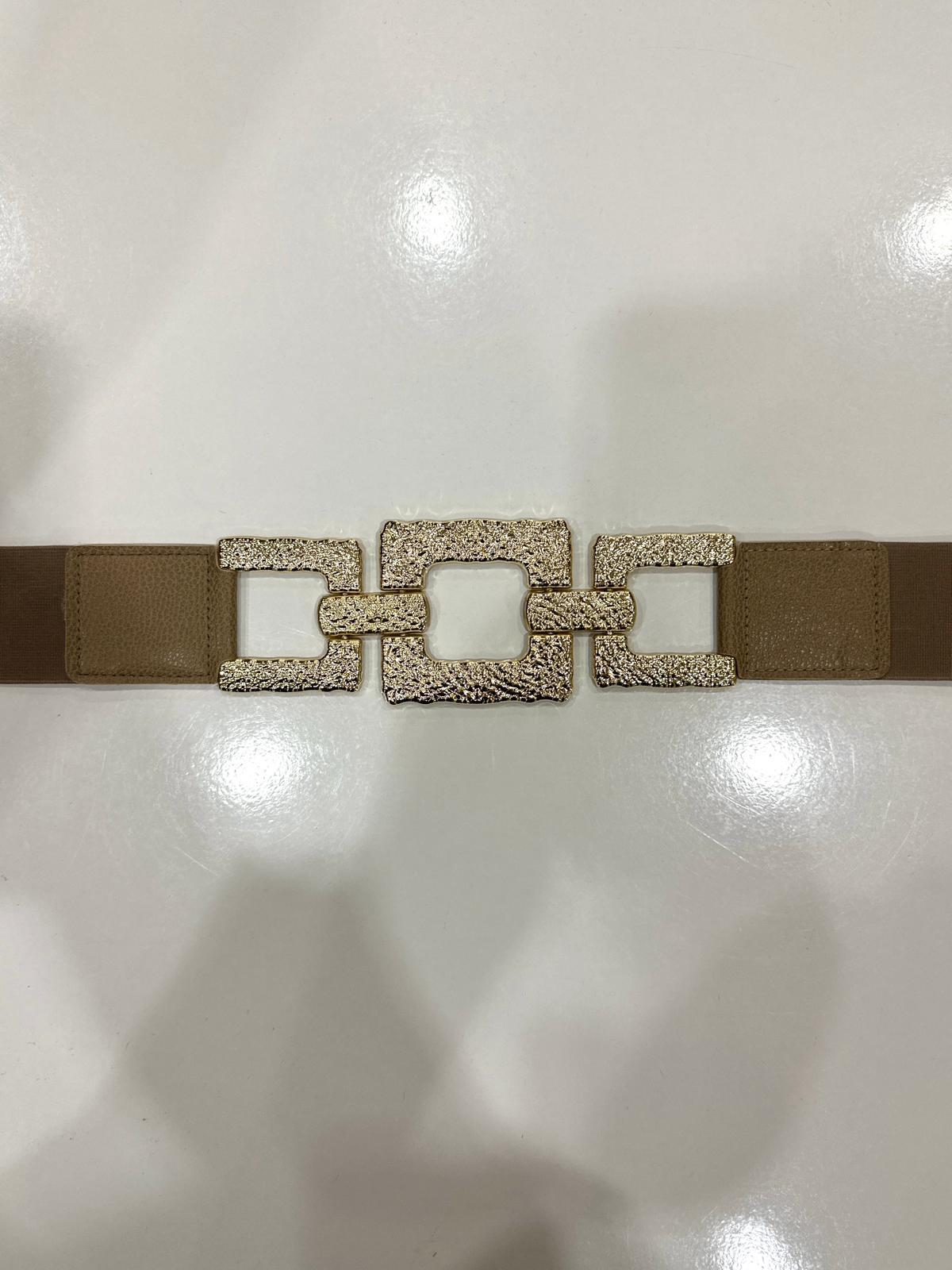 Gold Tokalı Lastikli Kadın Kemer - Camel 