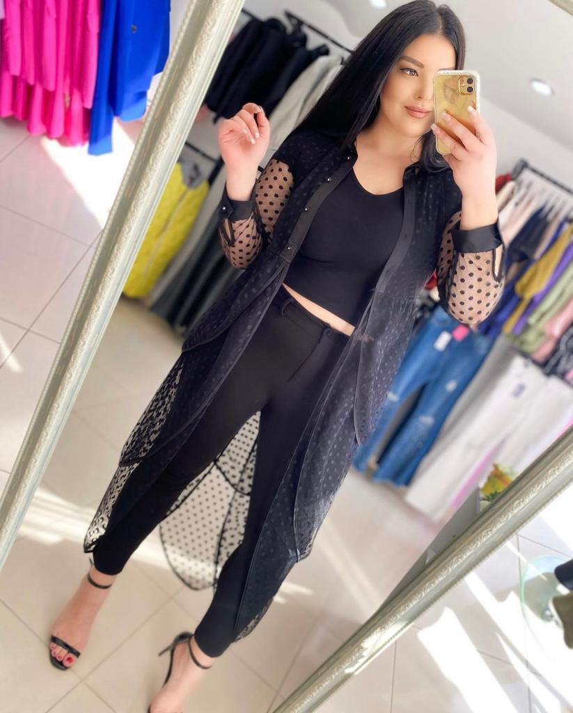 Oversize Tasarım Transparan Kimono - Siyah 