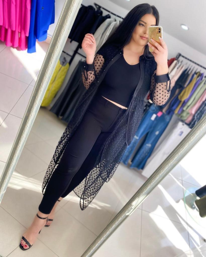 Oversize Tasarım Transparan Kimono - Siyah 