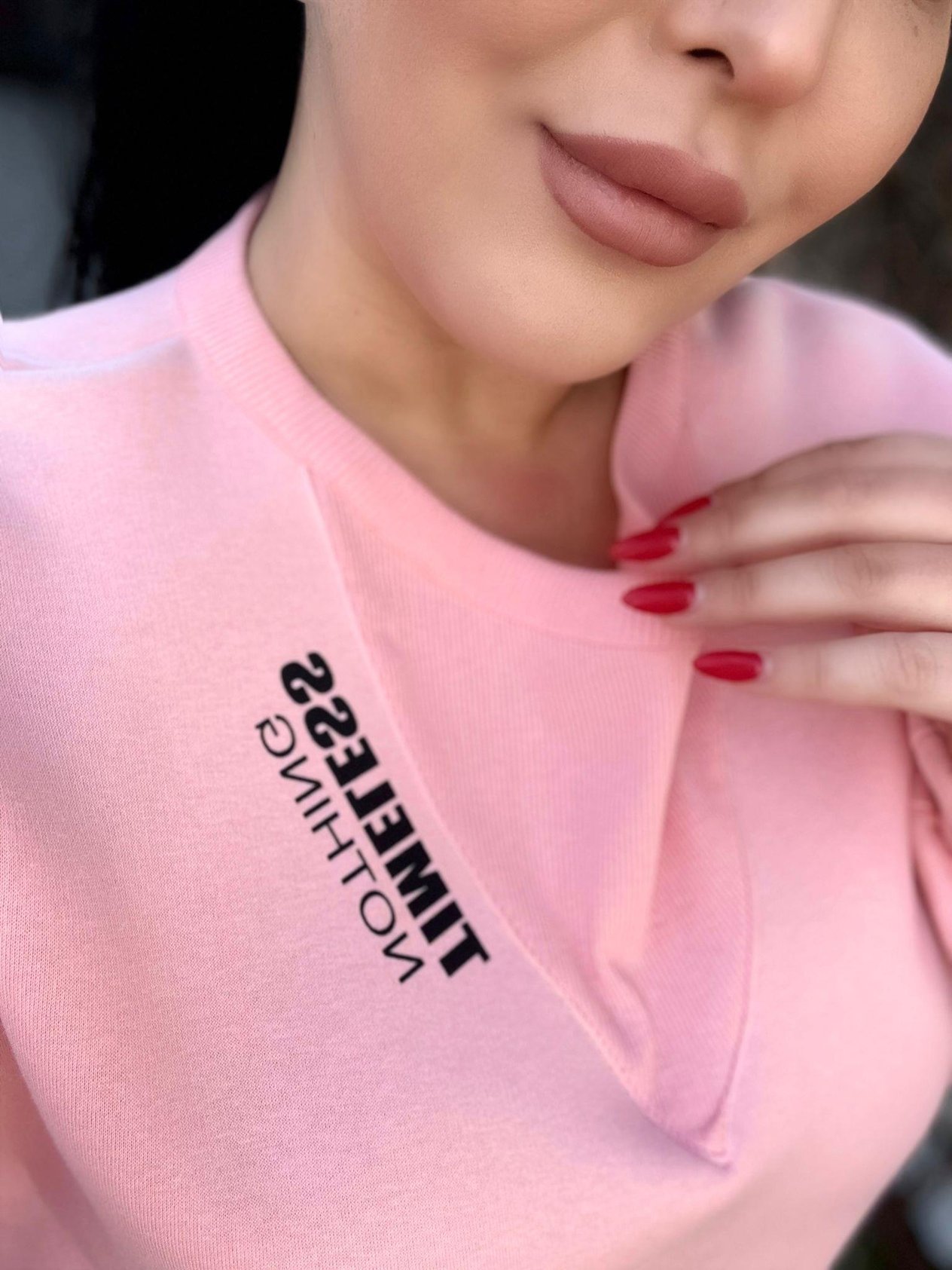 Oversize Üç İplik Şardonlu Kadın Eşofman Takımı - Pudra Pembe 