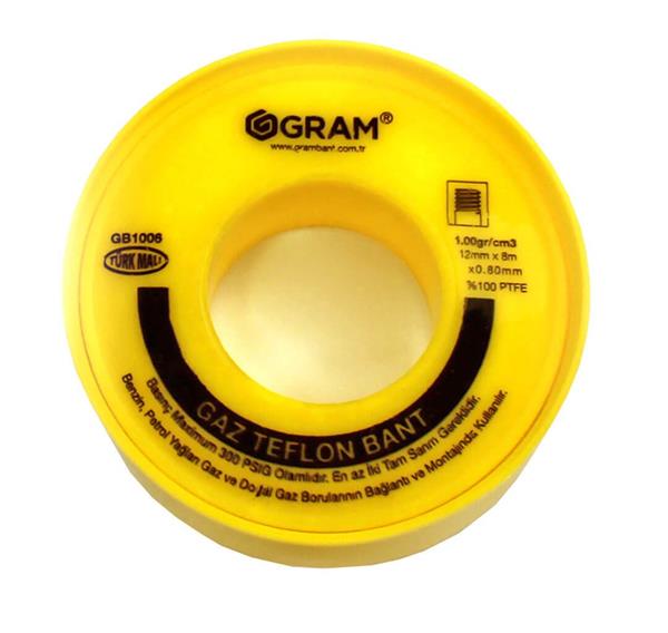Gram - Gram Doğalgaz Teflon Bant Sızdırmazlık Bandı 12 mm x 8 Mt 250 Adet - YERLİ ÜRETİM
