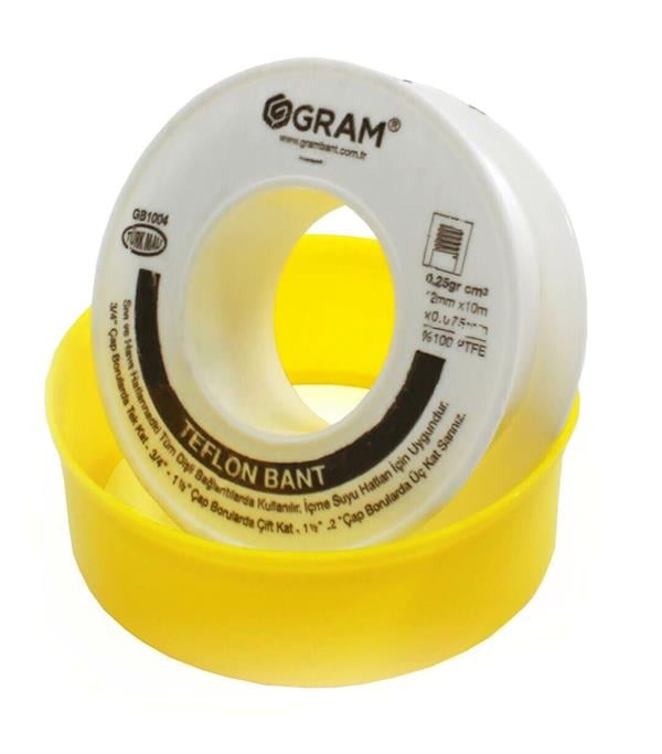 Gram - Gram Teflon Bant Sızdırmazlık Bandı 12 mm x 10 Mt 250 Adet - YERLİ ÜRETİM