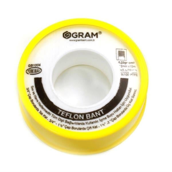 Gram - Gram Teflon Bant Sızdırmazlık Bandı 12 mm x 10 Mt 250 Adet - YERLİ ÜRETİM