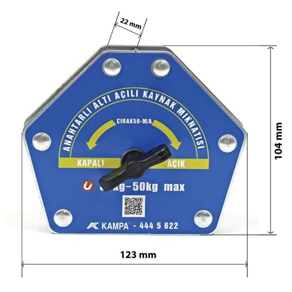 Kampa - Çırak-50M/A Manyetik Kaynak Gönyesi 4 ADET  On-Off Anahtarlı 6 Açılı, 35-50 Kg Kaynak Tutucu Mıknatıs