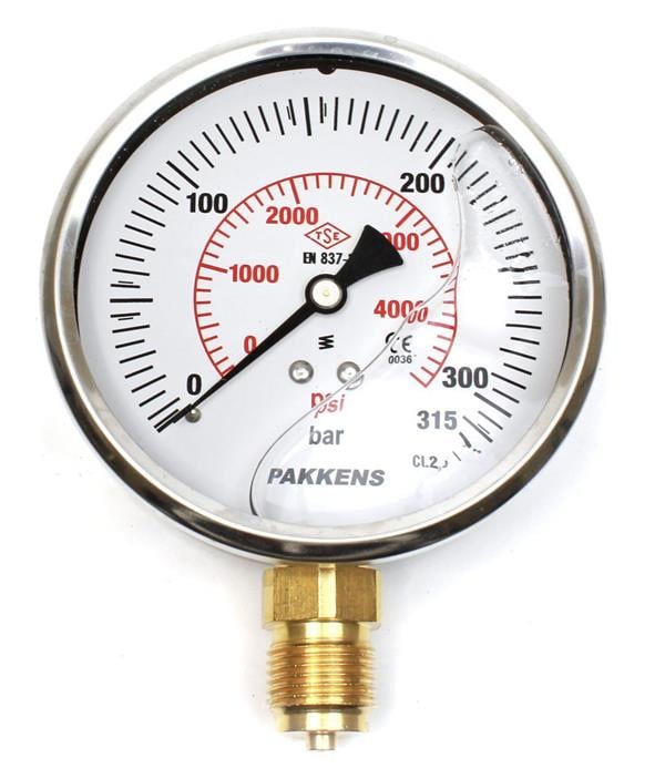 Pakkens - Pakkens 0-315 Bar 100 mm Alttan Bağlantılı Gliserinli Manometre G 1/2 inç