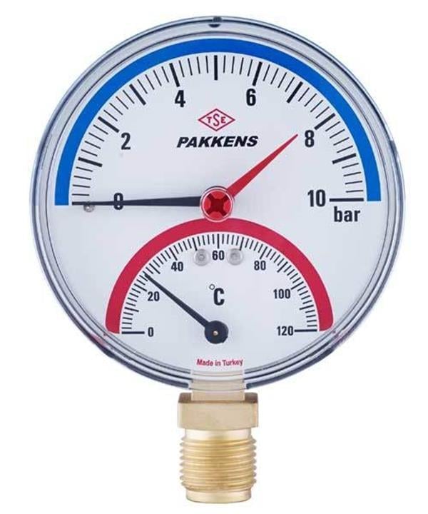 Pakkens - Pakkens 100mm 120 C°/ 4 Bar Kombine Ölçer, Termometre-Manometre