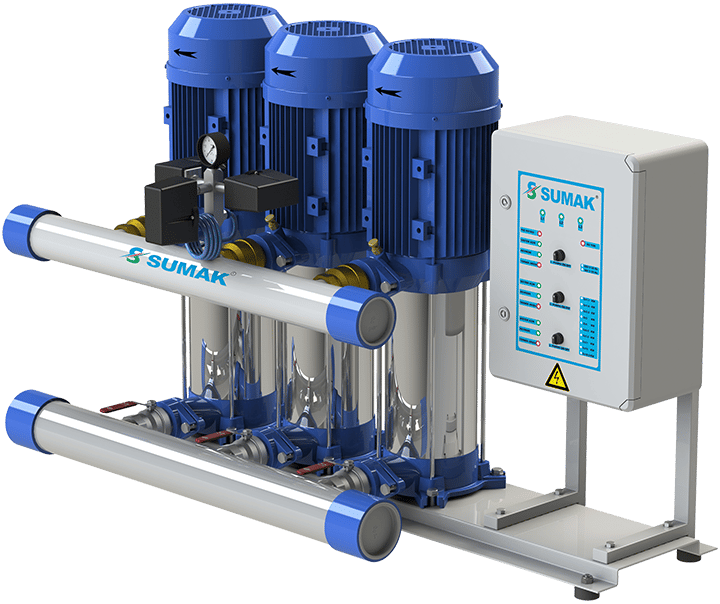 Sumak Pompa - Sumak SHT12C-300/6 Düşey Milli Kademeli Üç Pompalı Hidrofor 14 KAT 56 DAİRE 3x2.2 kW