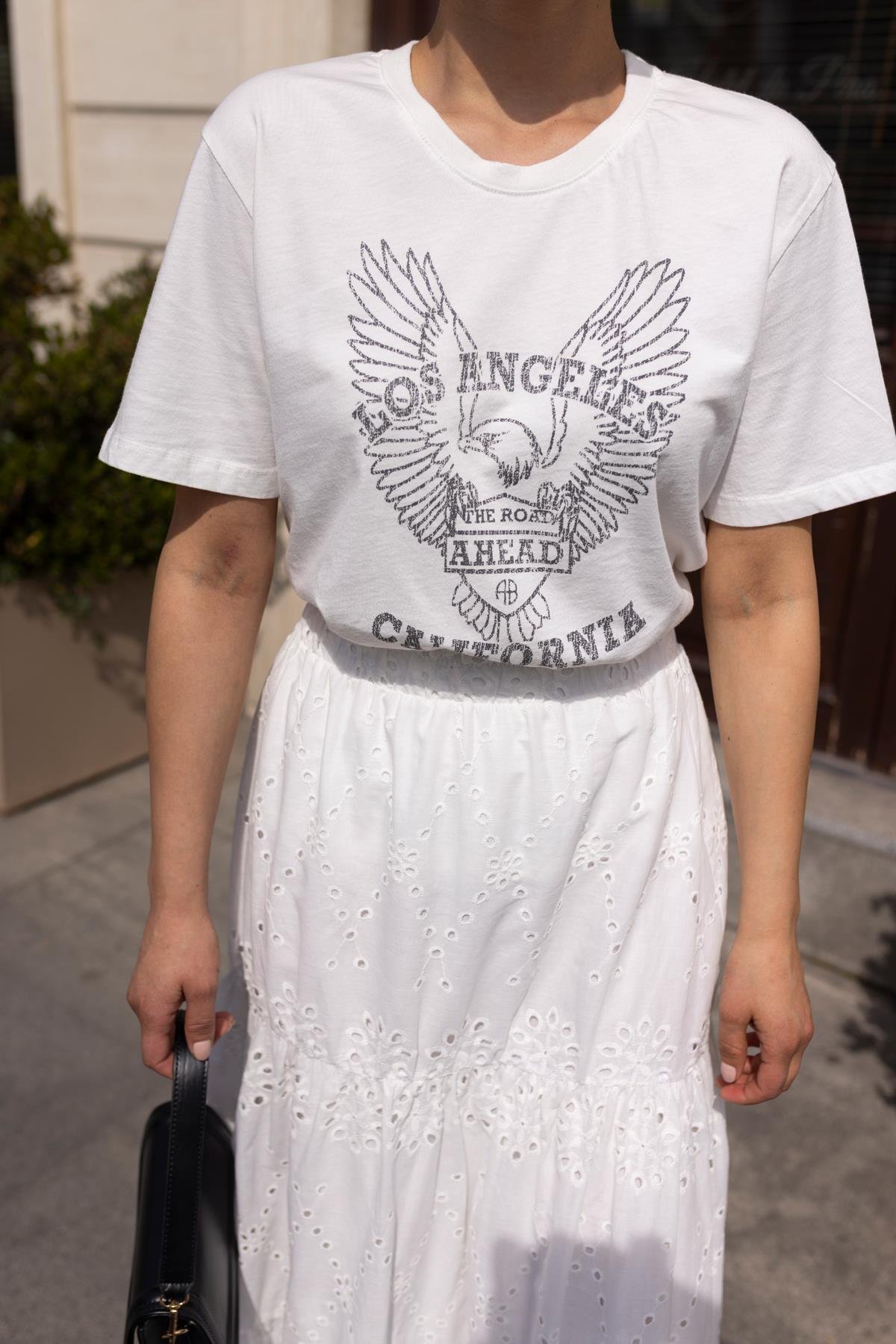 Ekru Los Angeles Yazılı Yıkamalı T-Shirt