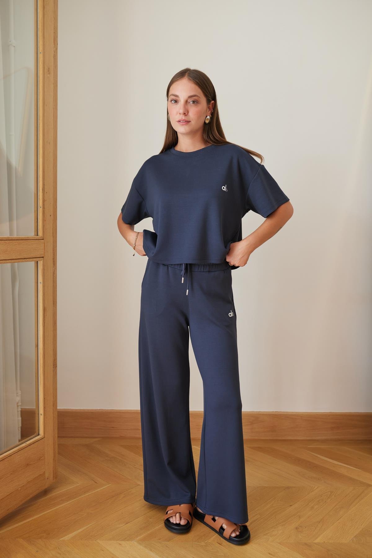 Füme Modal Kumaş Yazı Baskılı Bluz Pantolon Takım