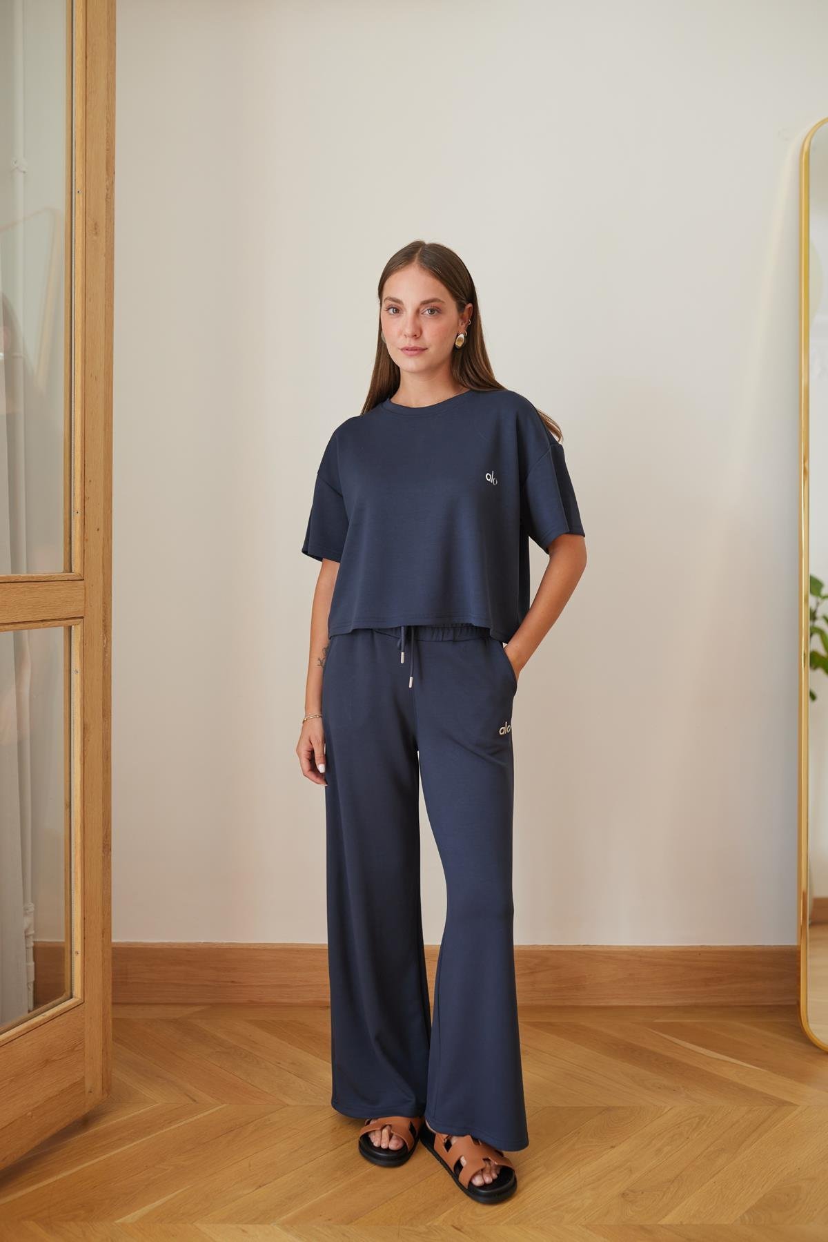 Füme Modal Kumaş Yazı Baskılı Bluz Pantolon Takım