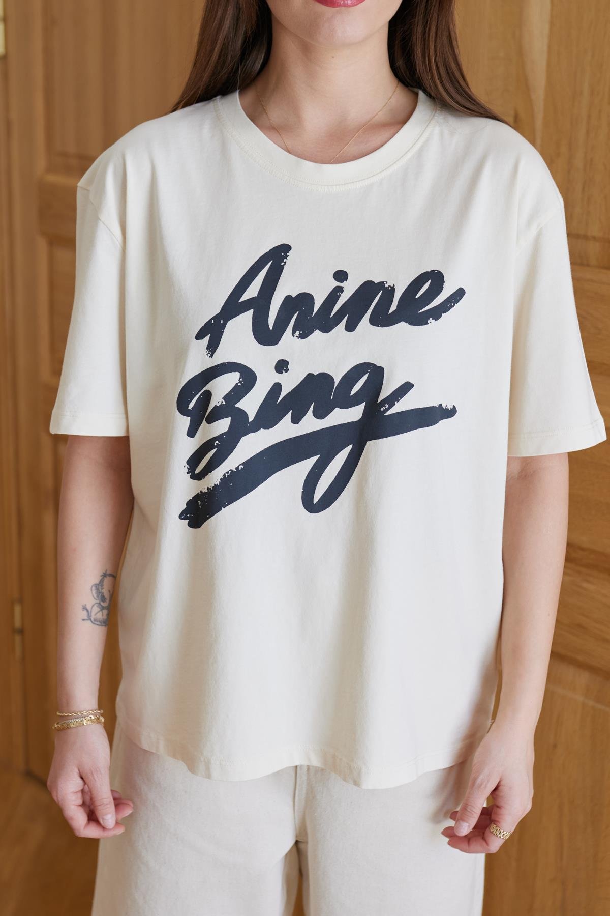 Krem Yazı Baskılı T-Shirt