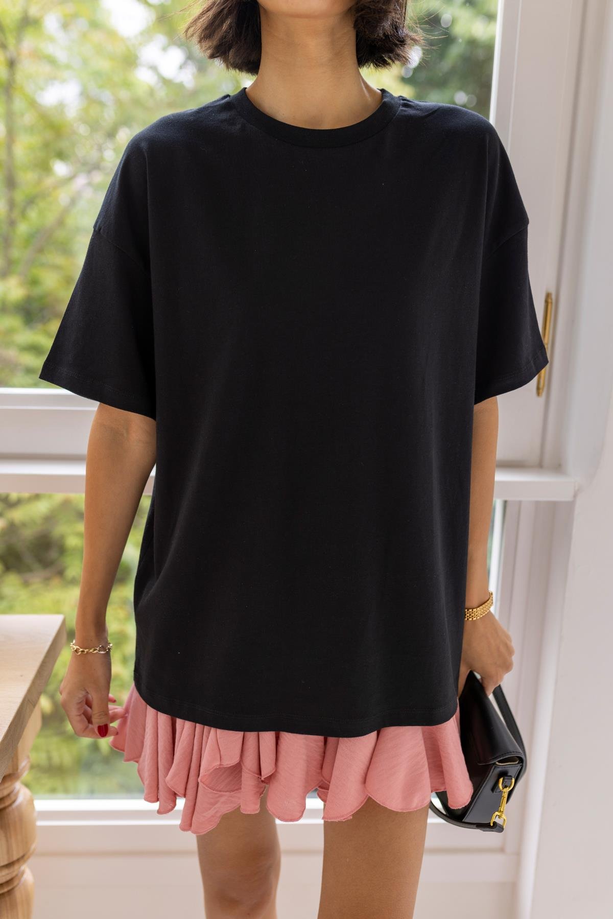Siyah Bisiklet Yaka Basic T-Shirt